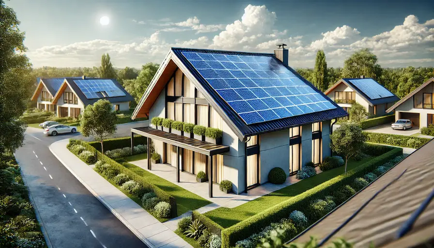 Panele fotowoltaiczne na dachu domu w ramach programu Mój Prąd 6.0